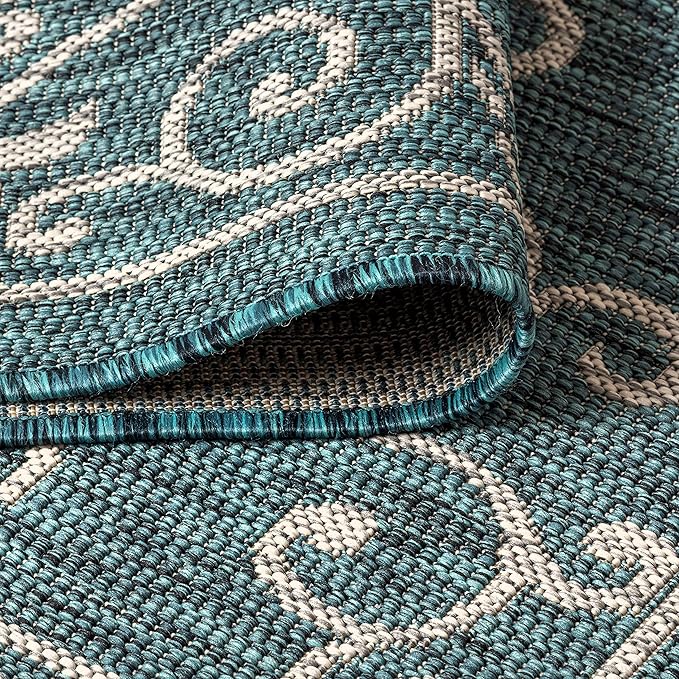 JONATHAN Y Vintage Filigree Indoor Outdoor Area Rug 4X6 Teal/Gray, Charleston Textured Weave for Backyard, Patio, Porch, Easy-Cleaning, High Traffic, Pet-Friendly, Non-Shedding (SMB106F-4)
