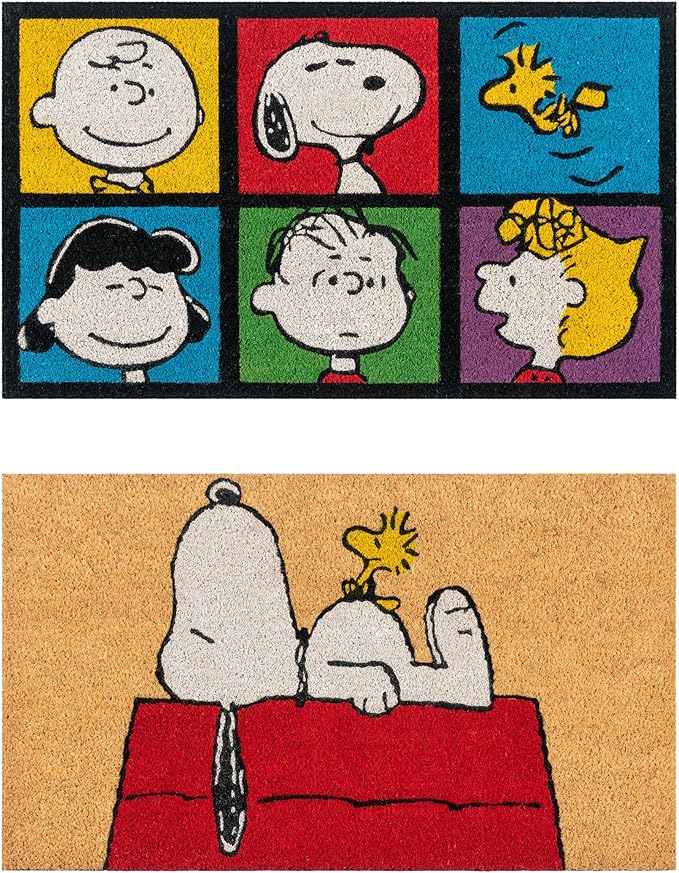 Gertmenian Peanuts Snoopy Coir Doormat - 2x3 Welcome Mat (2-Pack), Ideal for High Traffic Areas in Front Door, Garage, Entryway - House/Peanut Patch, 80003