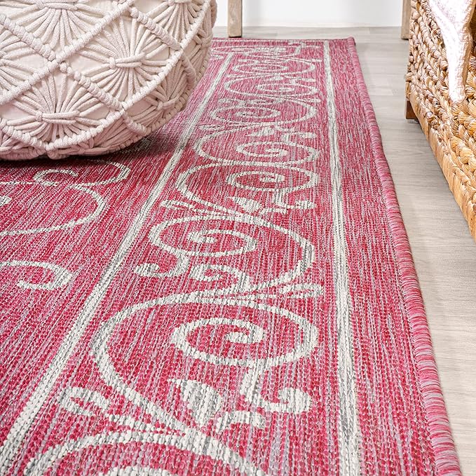 JONATHAN Y Vintage Filigree Indoor Outdoor Area Rug 4X6 Fuchsia/Light Gray, Charleston Textured Weave for Backyard, Patio, Porch, Easy-Cleaning, High Traffic, Pet-Friendly, Non-Shedding (SMB106J-4)