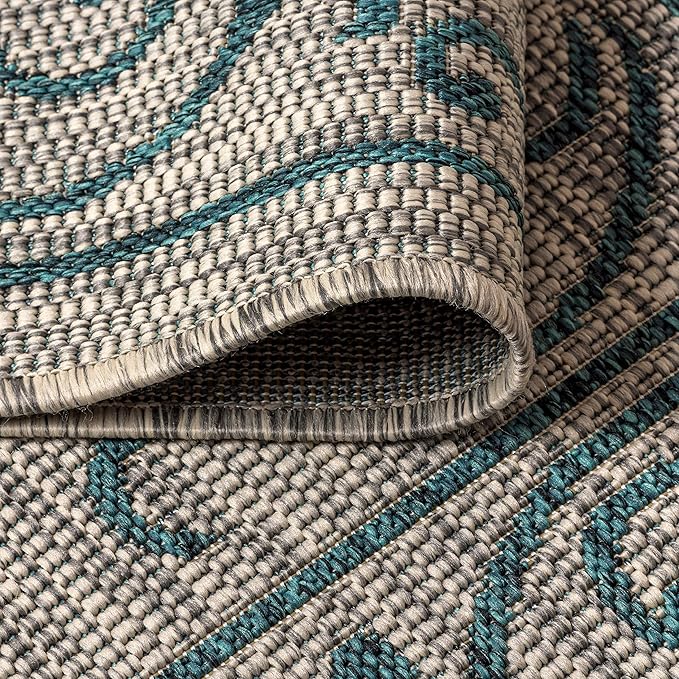 JONATHAN Y Vintage Filigree Indoor Outdoor Square Area Rug 9X9 Gray/Teal, Charleston Textured Weave for Backyard, Patio, Porch, Easy-Cleaning, High Traffic, Pet-Friendly, Non-Shedding (SMB106E-9SQ)
