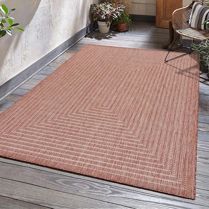 Adiva Rugs Outdoor Indoor Area Rug, Weather Resistant, Easy to Clean, Stain Resistant Floor Mat for Dining Room, Backyard, Deck, Patio (Copper Weiss, 6' x 9')