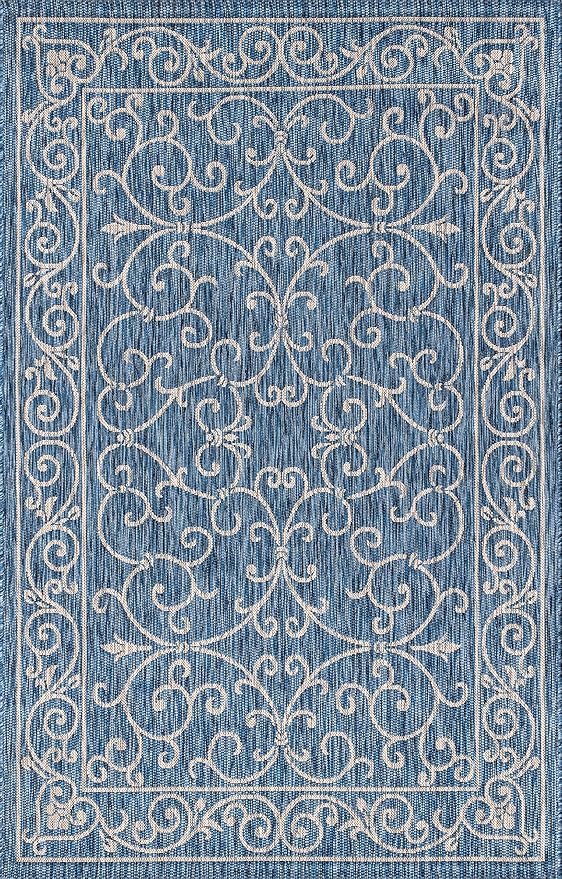 JONATHAN Y Vintage Filigree Indoor Outdoor Area Rug 5X8 Navy/Gray, Charleston Textured Weave for Backyard, Patio, Porch, Easy-Cleaning, High Traffic, Pet-Friendly, Non-Shedding (SMB106D-5)