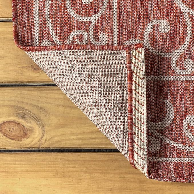 JONATHAN Y Vintage Filigree Indoor Outdoor Round Area Rug 9 Ft Red/Beige, Charleston Textured Weave for Backyard, Patio, Porch, Easy-Cleaning, High Traffic, Pet-Friendly, Non-Shedding (SMB106B-9R)
