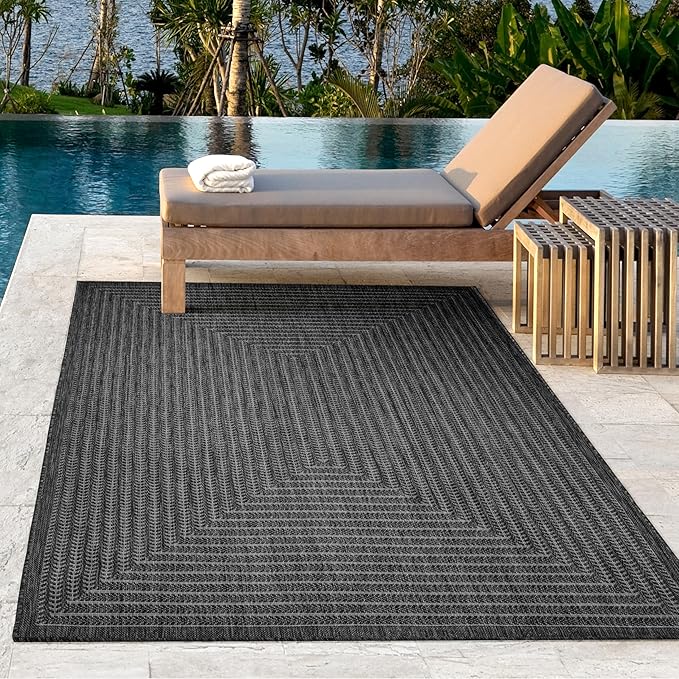 Adiva Rugs Outdoor Indoor Area Rug, Weather Resistant, Easy to Clean, Stain Resistant Floor Mat for Dining Room, Backyard, Deck, Patio (Pebble Weiss, 9' x 12')