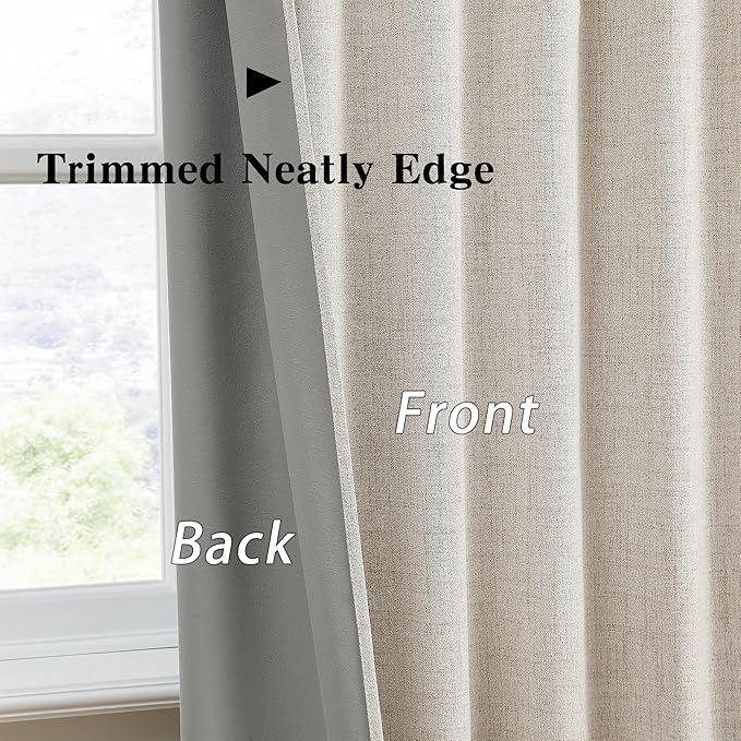 RAIN CITY Linen Blackout Curtains 108 in Long 2 Panels,Total 100 in Wide Elegant Sunroom Completely Shaded Drapes for Sliding Door Back Tab Pleated Heading Tape with Hooks, Beige 50x108