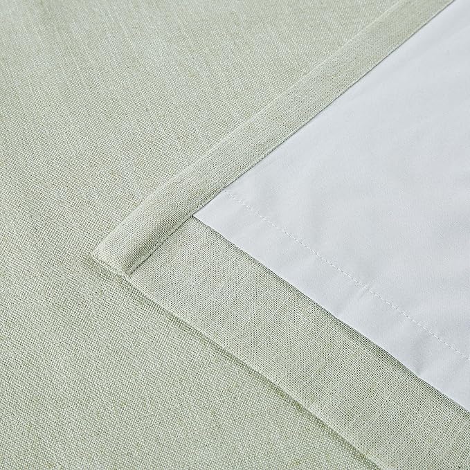 Vision Home Soft Green Pinch Pleated Full Blackout Curtains Linen Blended Room Darkening Window Panels 108 inch for Living Room Bedroom Thermal Insulated Pinch Pleat Drapes with Hooks 60" Wx108 Lx1