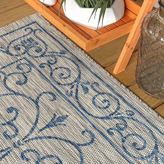 JONATHAN Y Vintage Filigree Indoor Outdoor Area Rug 3X5 Gray/Navy, Charleston Textured Weave for Backyard, Patio, Porch, Easy-Cleaning, High Traffic, Pet-Friendly, Non-Shedding (SMB106C-3)