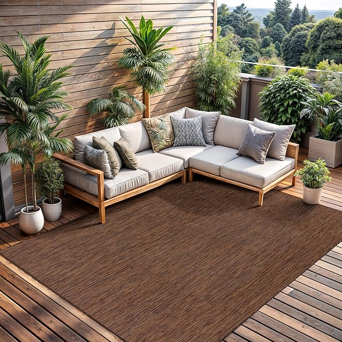 CAMILSON Outdoor Rug 8x10 Modern Area Rugs for Indoor and Outdoor Patios and Porches - Waterproof, Washable, Non-Shedding, Easy-to-Clean Outside Carpet (8 x 10, Solid - Gold)