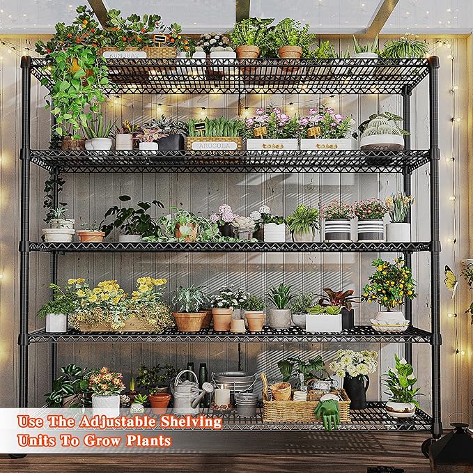 REIBII Storage Shelves 3200 LBS Capacity Wire Shelving with Wheels Heavy Duty Metal Shelf for Warehouses, Garage,Kitchens, School,Commercial Shelf, 73" H X 60" W X 18" D, 2 Pack