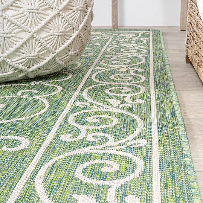 JONATHAN Y Vintage Filigree Indoor Outdoor Area Rug 5X8 Green/Ivory, Charleston Textured Weave for Backyard, Patio, Porch, Easy-Cleaning, High Traffic, Pet-Friendly, Non-Shedding (SMB106K-5)