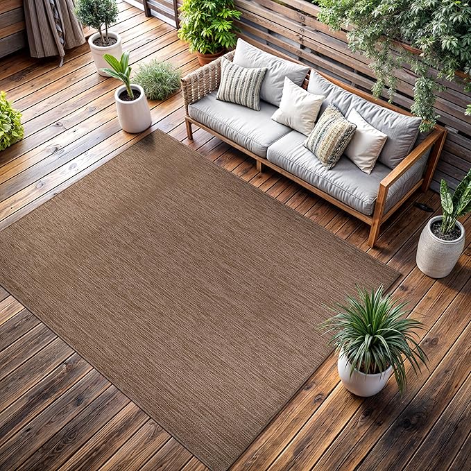 CAMILSON Outdoor Rug 8x10 Modern Area Rugs for Indoor and Outdoor Patios and Porches - Waterproof, Washable, Non-Shedding, Easy-to-Clean Outside Carpet (8 x 10, Solid - Jute)