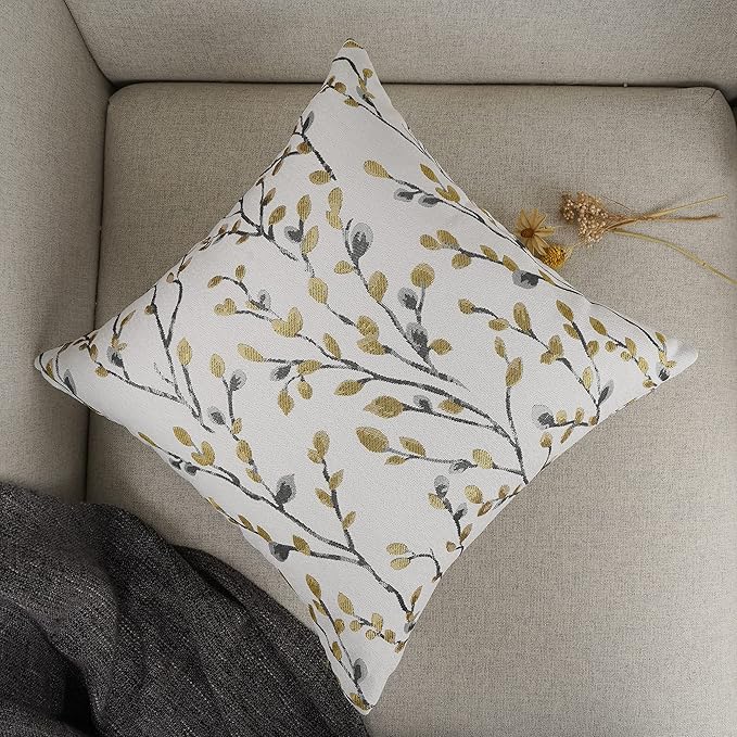 YOUR SMILE Classical Embroidery Jacquard Yellow/Gold Square Decorative Throw Pillow Case Cushion Cover 18x18 inch